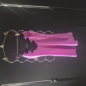 SHIRLEY OF HOLLYWOOD VIOLET SATIN CHEMISE WITH BEADED LACE APPLIQUE SIZE: MEDIUM